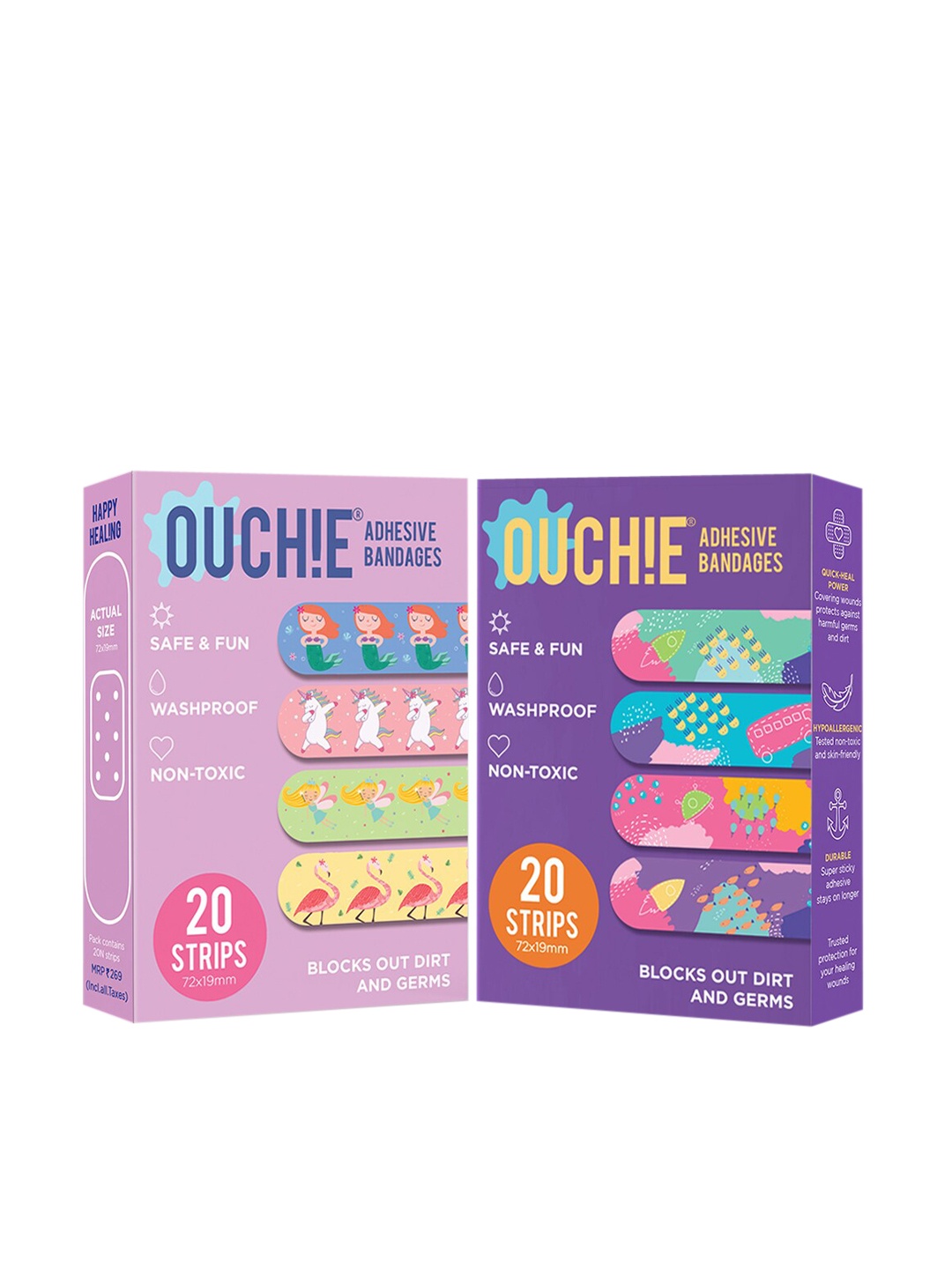 

OUCHIE Set of 2 Non-Toxic Printed Adhesive Bandages - 40 Strips, Lavender