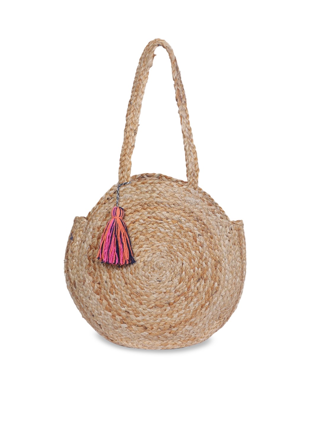 

FABBHUE Beige Swagger Jute Shoulder Bag with Tasselled