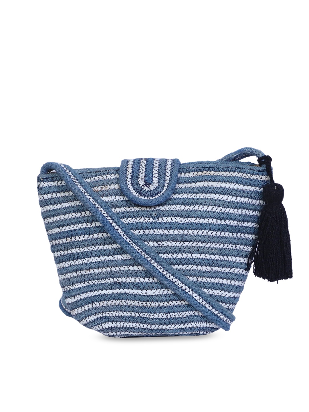 

FABBHUE Blue Shopper Jute Sling Bag with Tasselled