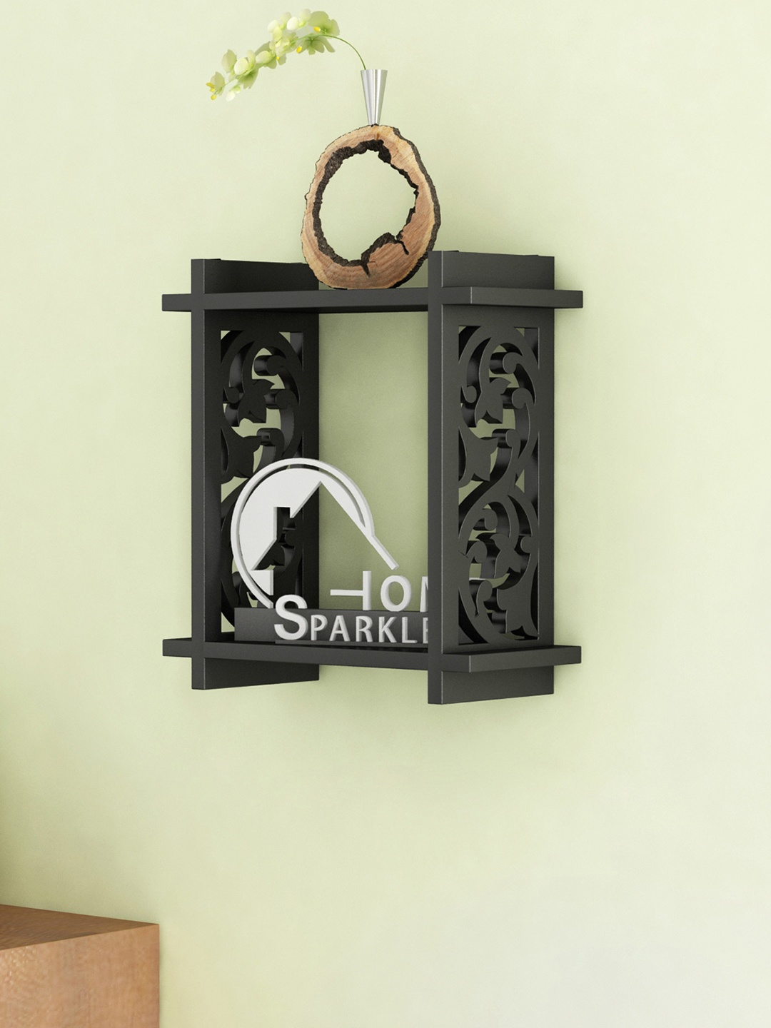 

Home Sparkle Black Carved Wall Shelf