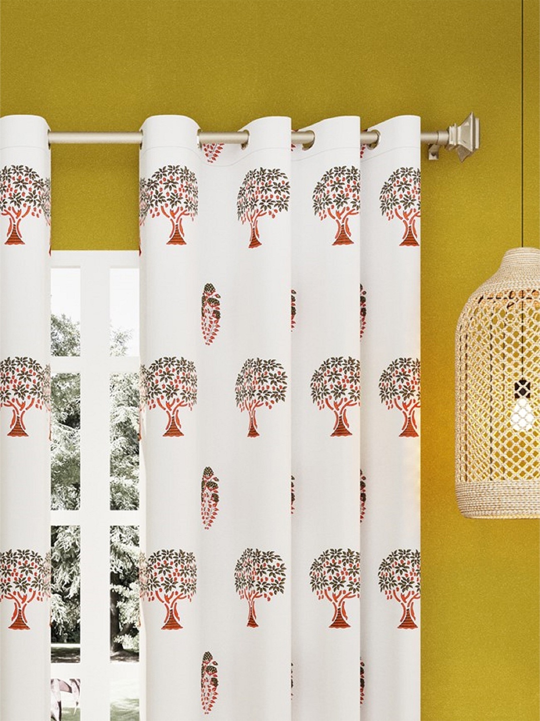 

LIVING ROOTS White & Red Floral Jaipur Block Printed Pure Cotton Door Curtain