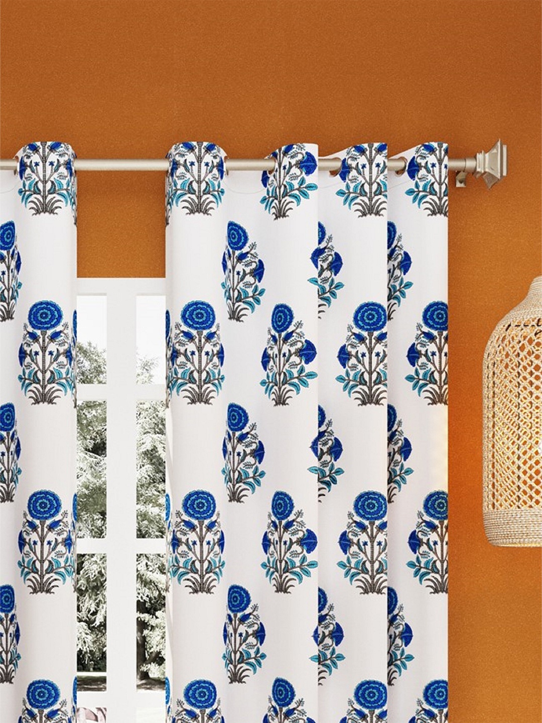 

LIVING ROOTS White & Blue Ethnic Motifs Pure Cotton Door Curtain