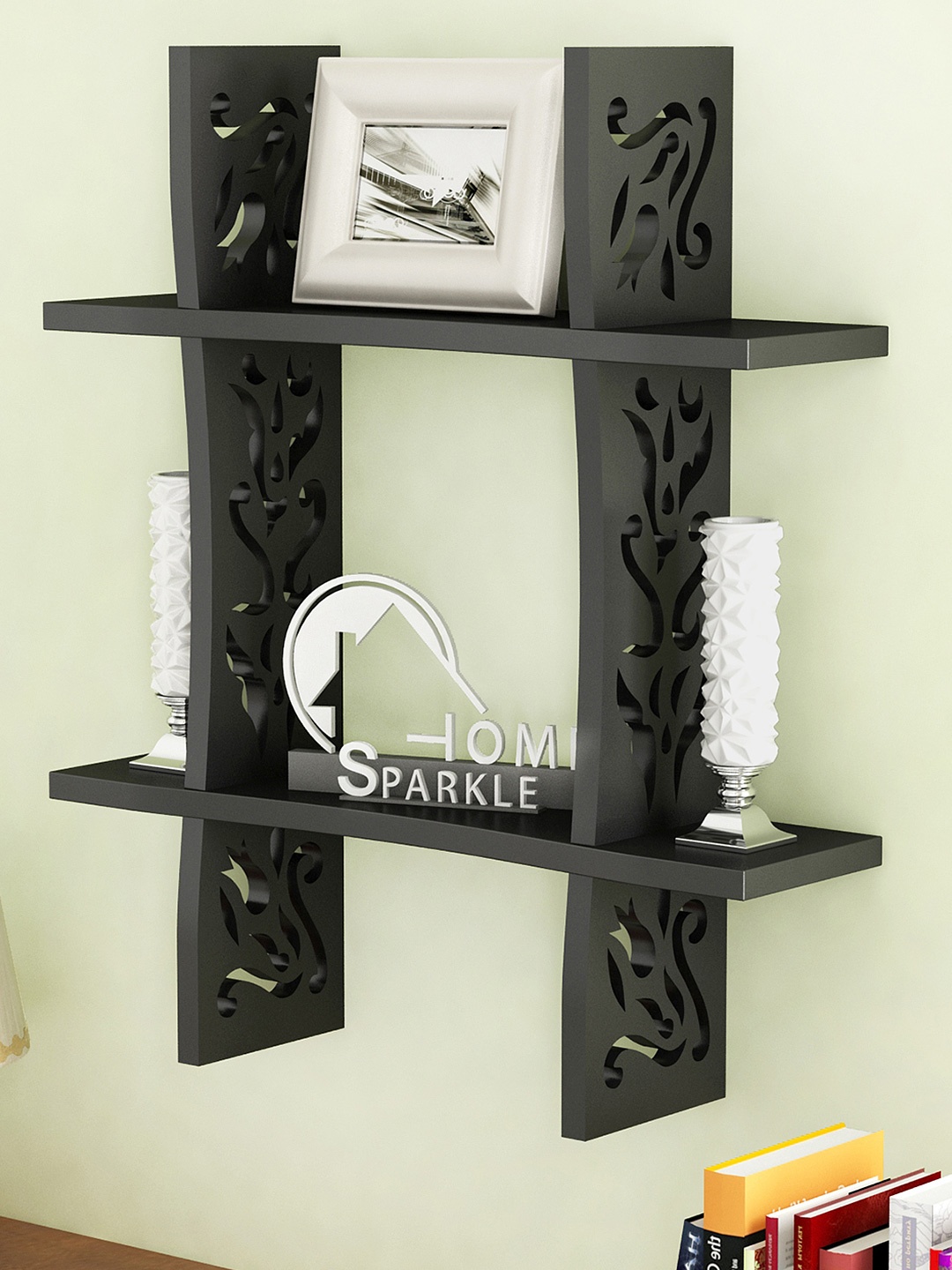 

Home Sparkle Black Engineered Wood 2-Tier Wall Rack