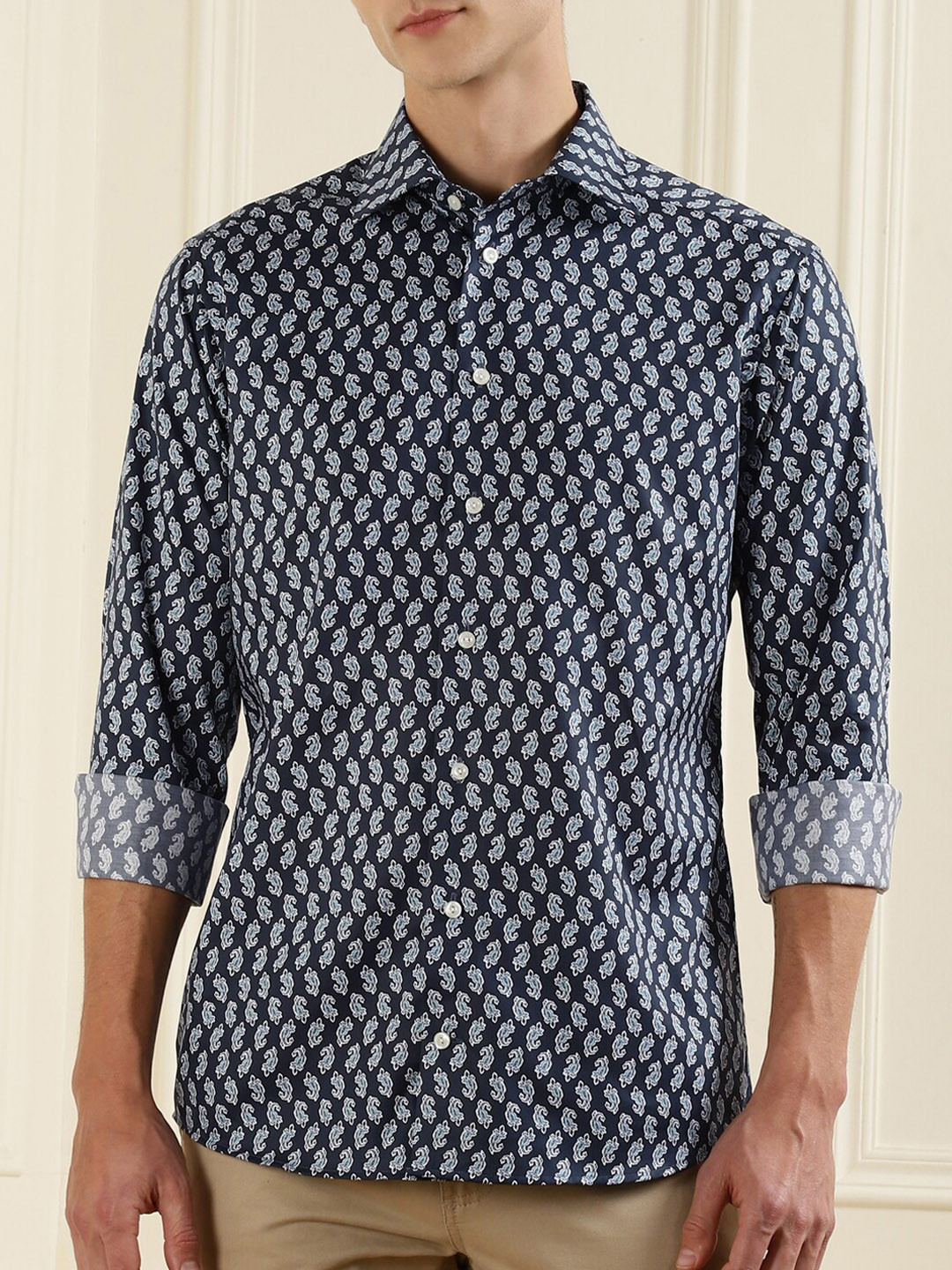 

Eton Men Navy Blue & White Printed Cotton Casual Shirt