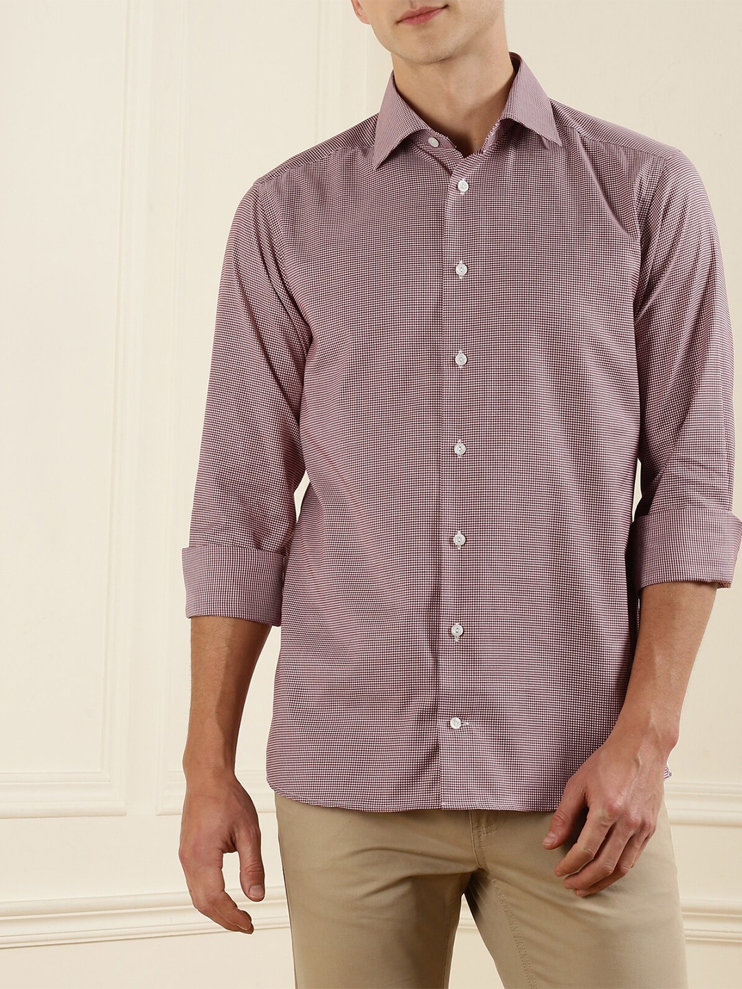 

Eton Men Red & White Gingham Checks Checked Pure Cotton Casual Shirt
