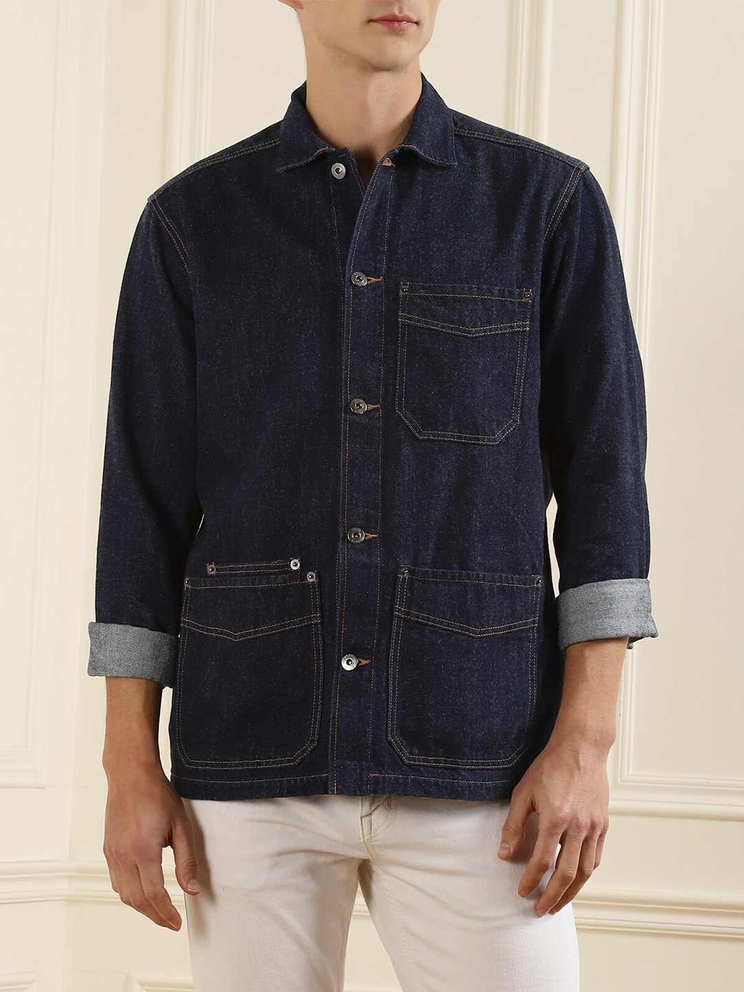 

Eton Men Navy Blue Pure Cotton Casual Shirt