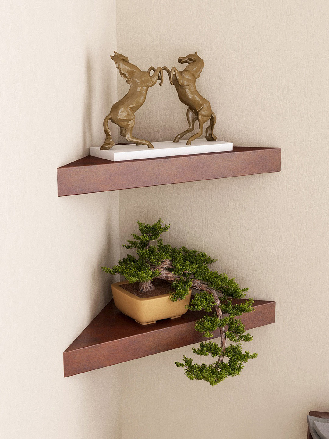 

Home Sparkle Brown Engineered Wood Set of 2 Corner Wall Shelves