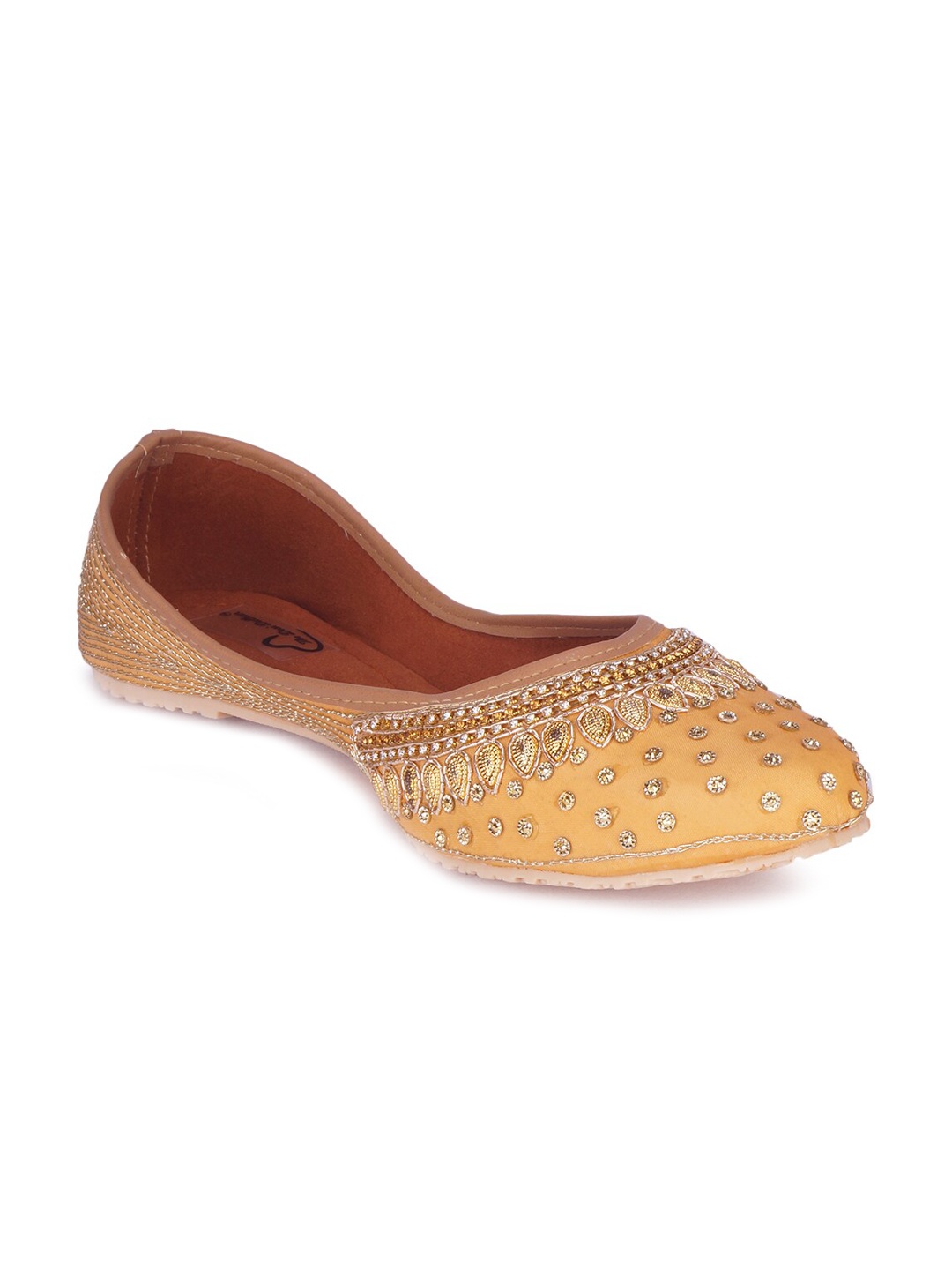 

The Desi Dulhan Women Gold-Toned Embellished Leather Ethnic Mojaris Flats