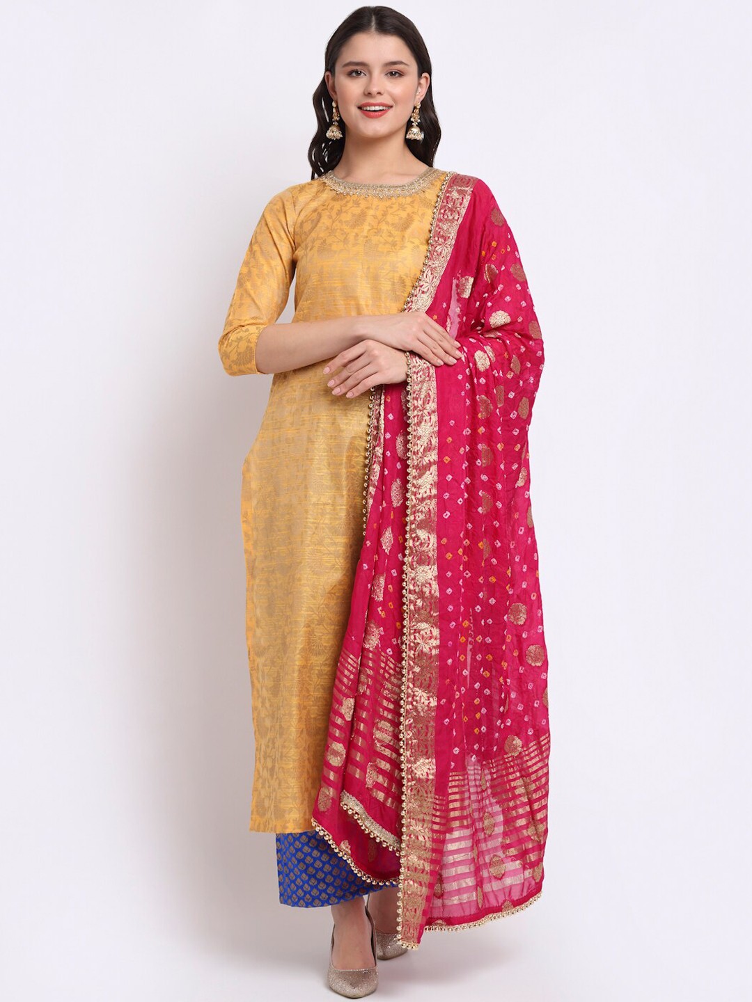 

anokherang Women Mustard Yellow Gotta Patti Kurta with Palazzos & With Dupatta