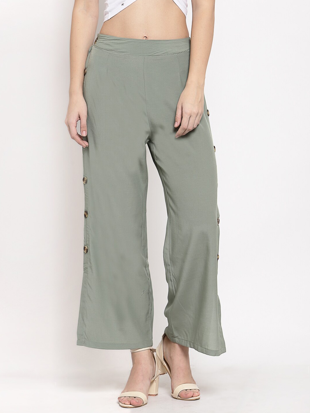 

Mafadeny Women Green Flared Knitted Palazzos