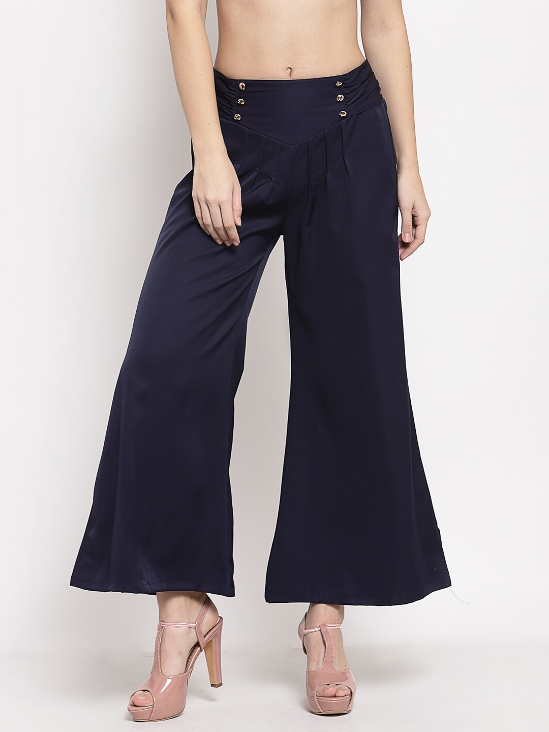 

Mafadeny Women Navy Blue Flared Knitted Palazzos