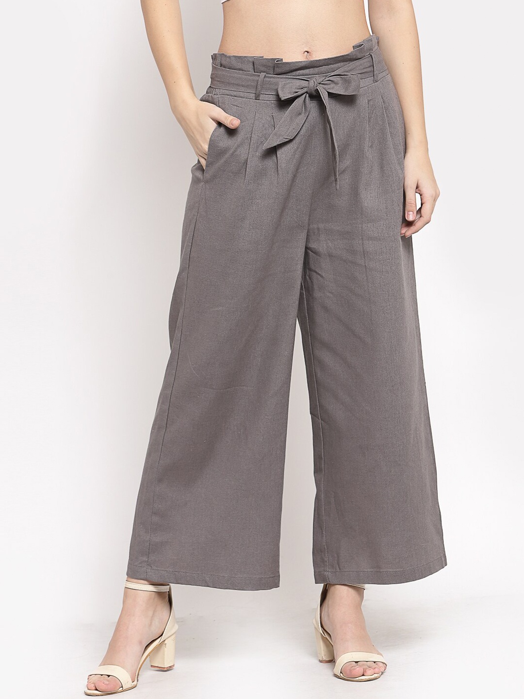 

Mafadeny Women Grey Flared Cotton Knitted Palazzos
