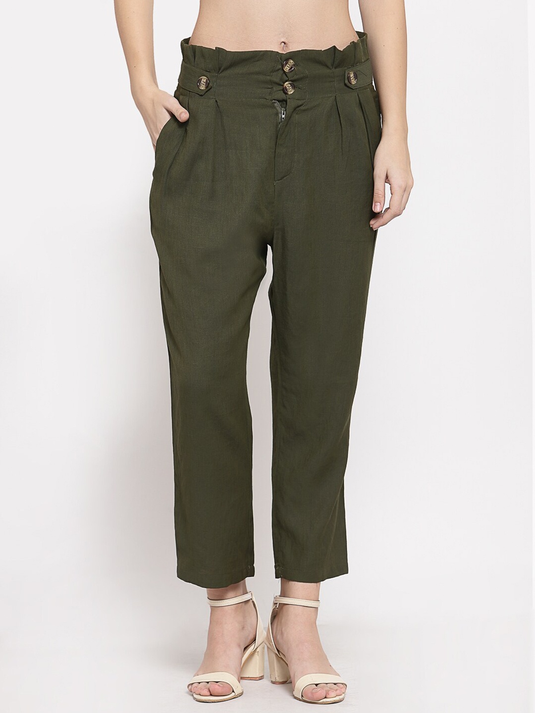 

Mafadeny Women Olive Solid Straight Palazzos
