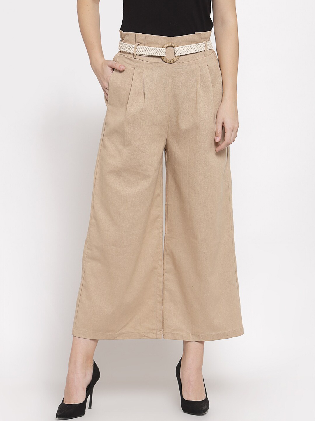 

Mafadeny Women Khaki Solid Flared Fit Palazzos