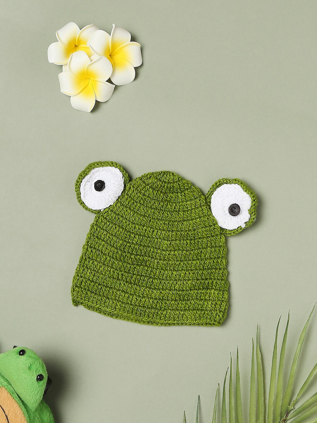 

Babymoon Unisex Kids Olive Green Frog Cap Newborn Photoshoot Props