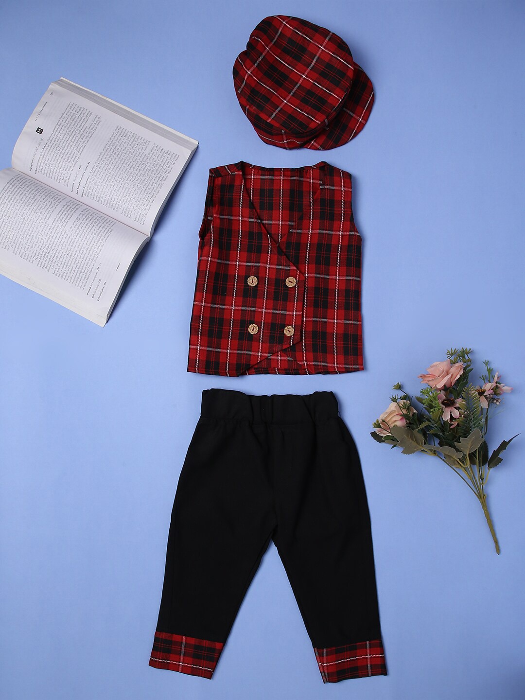 

Babymoon Infants Red & Black Cap Shirt & Pant Photoshoot Prop