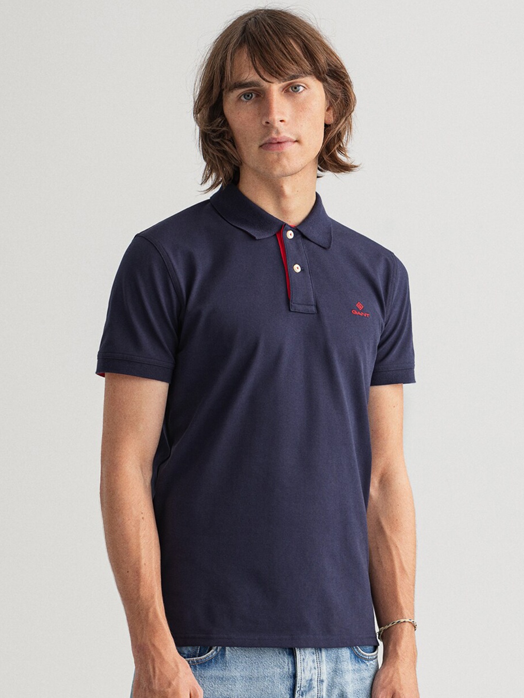 

GANT Men Blue Polo Collar Cotton T-shirt