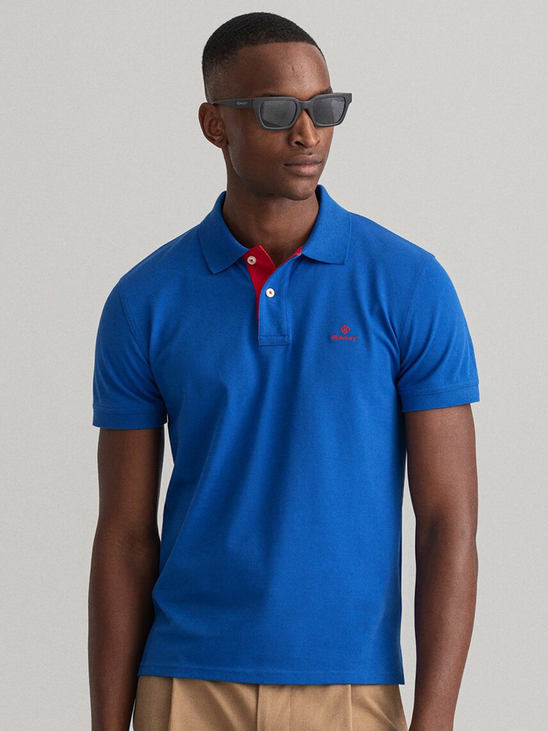 

GANT Men Blue Polo Collar Cotton T-shirt