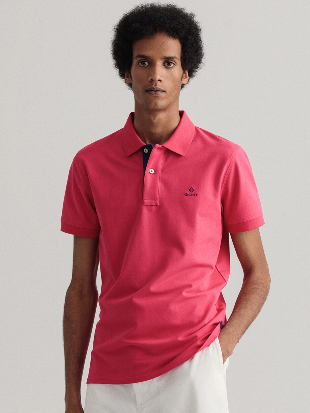 

GANT Men Pink Polo Collar Cotton T-shirt