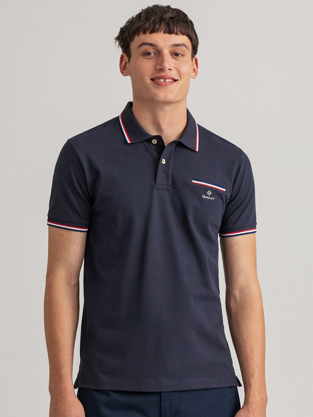 

GANT Men Navy Blue Polo Collar Cotton T-shirt