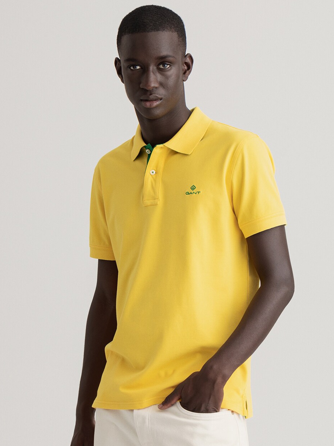 

GANT Men Yellow Polo Collar Cotton T-shirt