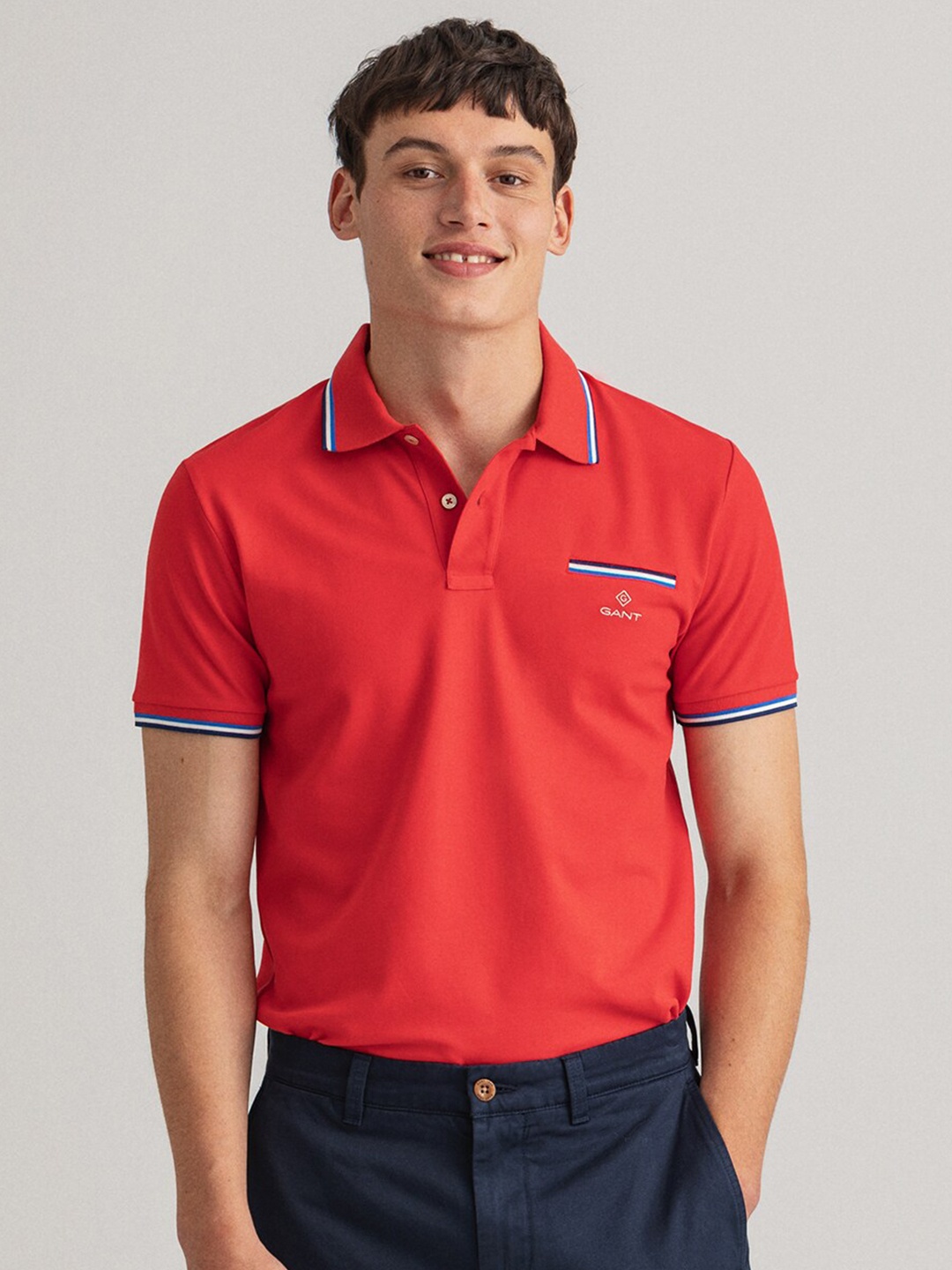 

GANT Men Red Polo Collar Cotton T-shirt