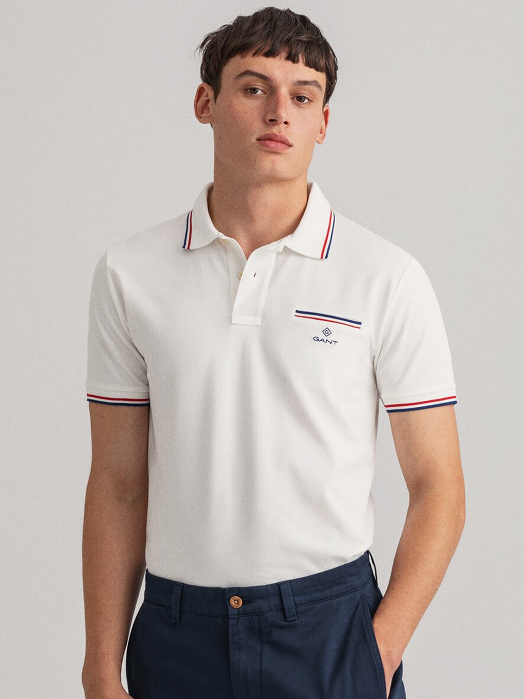 

GANT Men White Polo Collar Cotton T-shirt