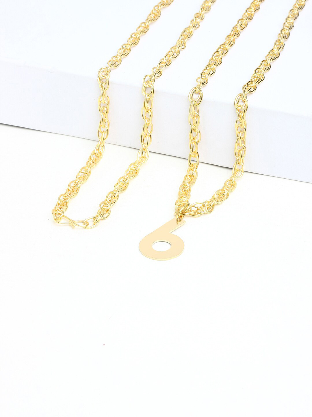 

Goldnera Men Brass-Plated Gold-Toned Number Six Pendant With Chain