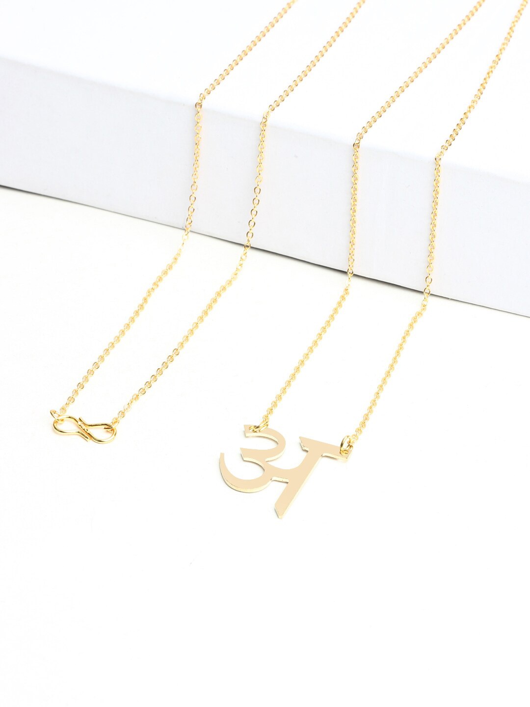 

Goldnera Brass-Plated Gold-Toned Hindi Akshar Letter Charm Pendant With Chain