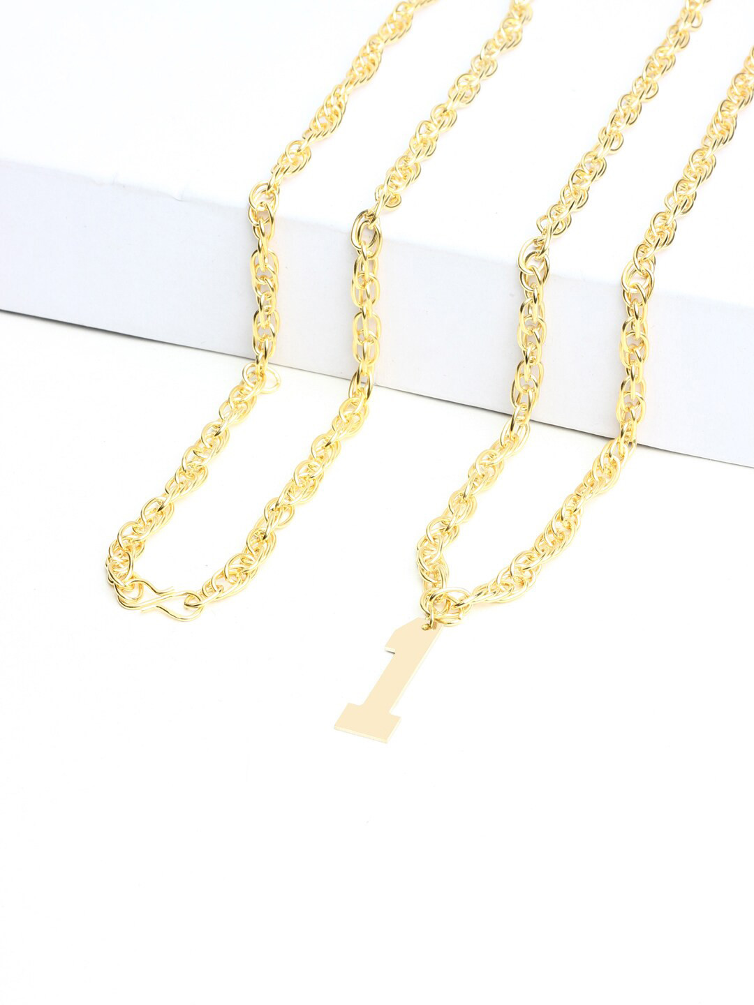 

Goldnera Men Brass-Plated Number Pendant With Chain, Gold