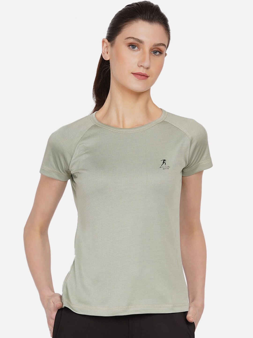 

ARMISTO Women Sea Green V-Neck Dri-FIT Slim Fit Training or Gym T-shirt