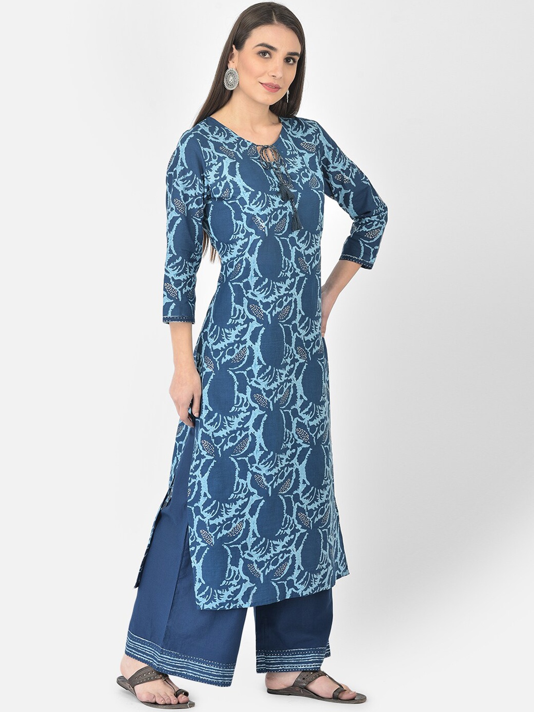 

Pistaa Women Navy Blue Ethnic Printed Pure Cotton Kurta With Palazzos