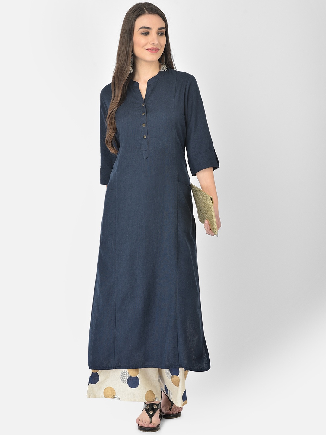 

Pistaa Women Navy Blue Panelled Kurta With Palazzos