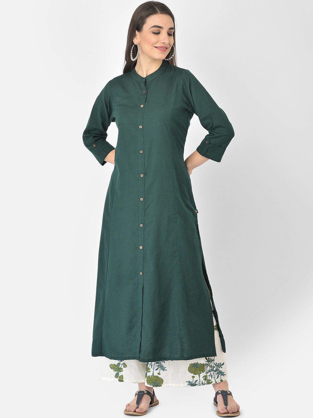 

Pistaa Women Green Pleated Kurta with Palazzos