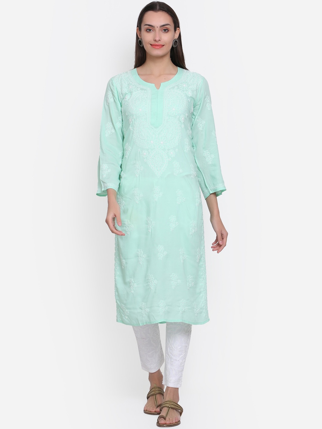 

PARAMOUNT CHIKAN Women Sea Green Ethnic Motifs Chikankari Kurta