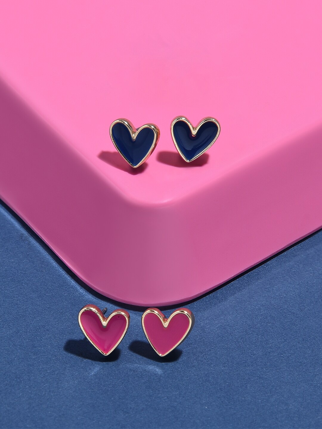 

Accessorize London Women Set of 2 Pink & Blue Feel Good Heart Enamel Studs Earrings, Multi