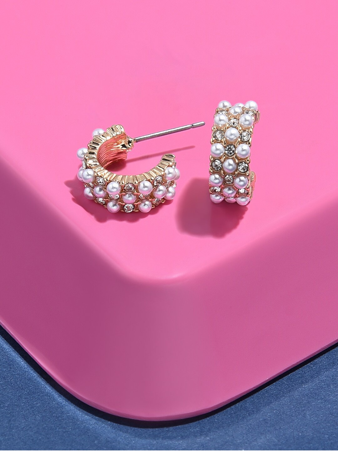 Accessorize London Diamante & Pearl Small Half Hoop Earring, White