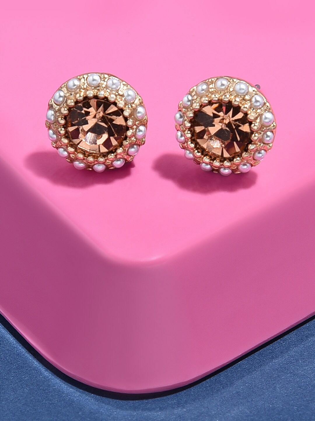 

Accessorize London Women Pink & Gold-Toned Halo Crystal Stud Earrings