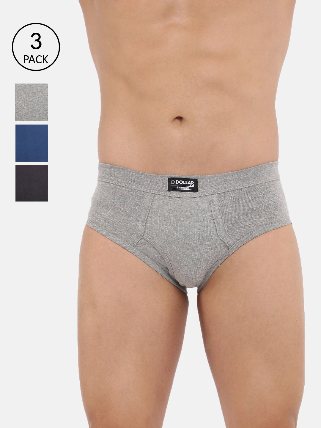 

Dollar Bigboss Men Pack Of 3 Assorted Mid Rise Cotton Basic Briefs