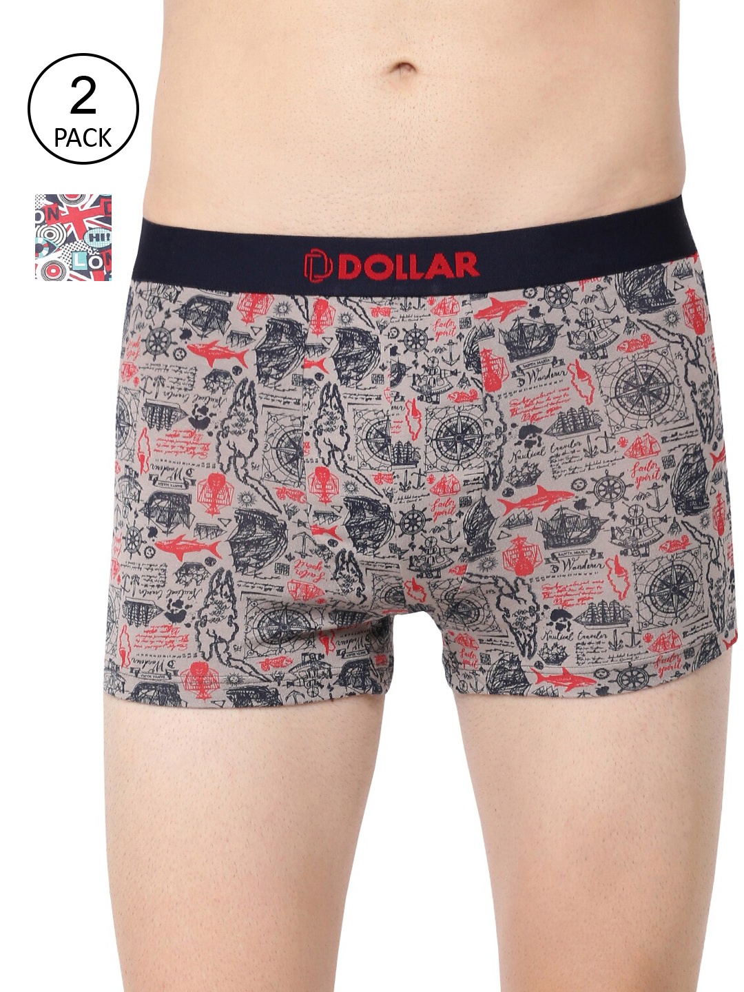 

Dollar Bigboss Men Assorted Printed Pack of 2 Combed Cotton Trendy Trunks MBTR-14