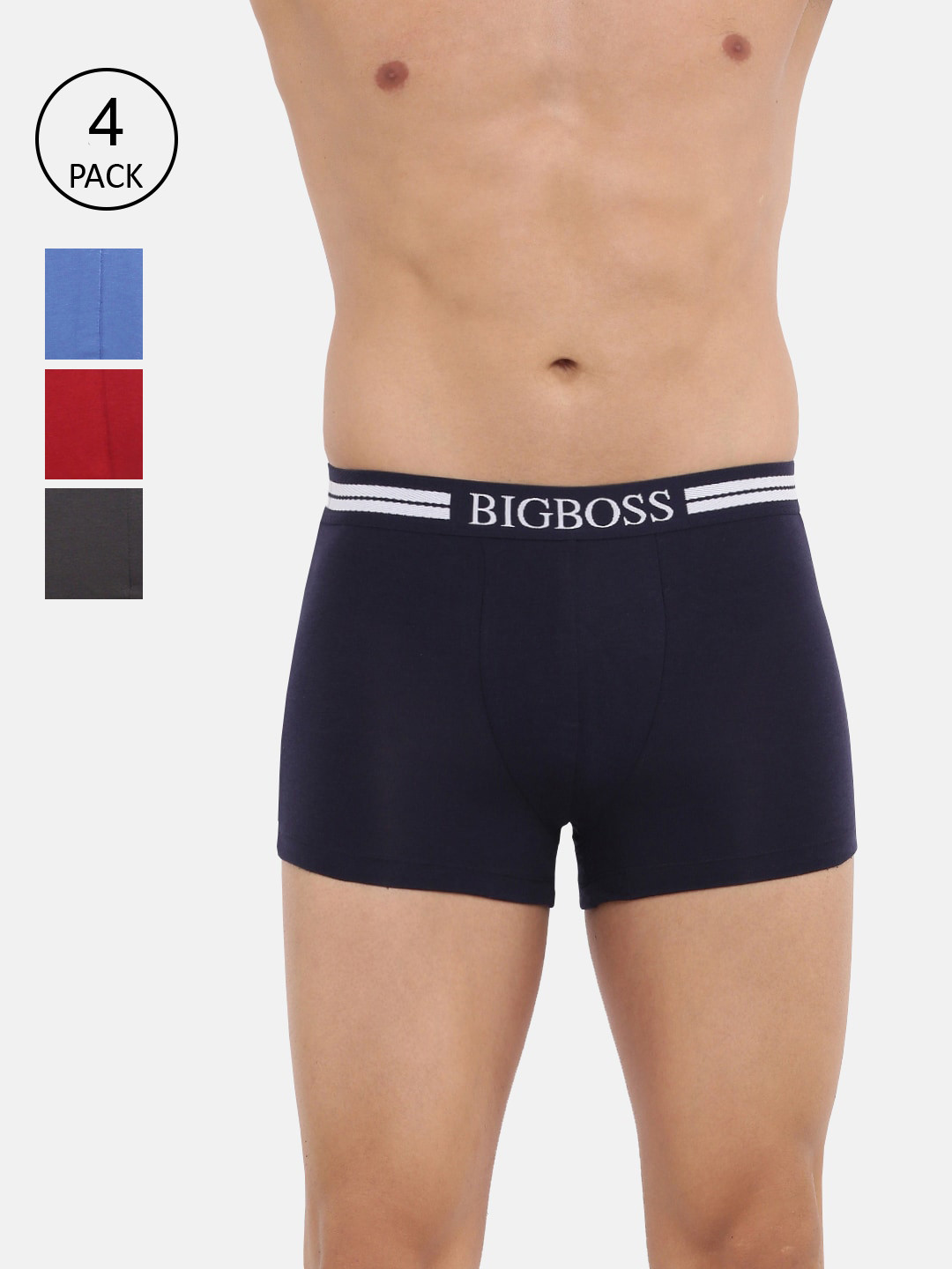 

Dollar Bigboss Men Pack of 4 Assorted Solid Trunks MJTR-15-DYNAMO-PO4