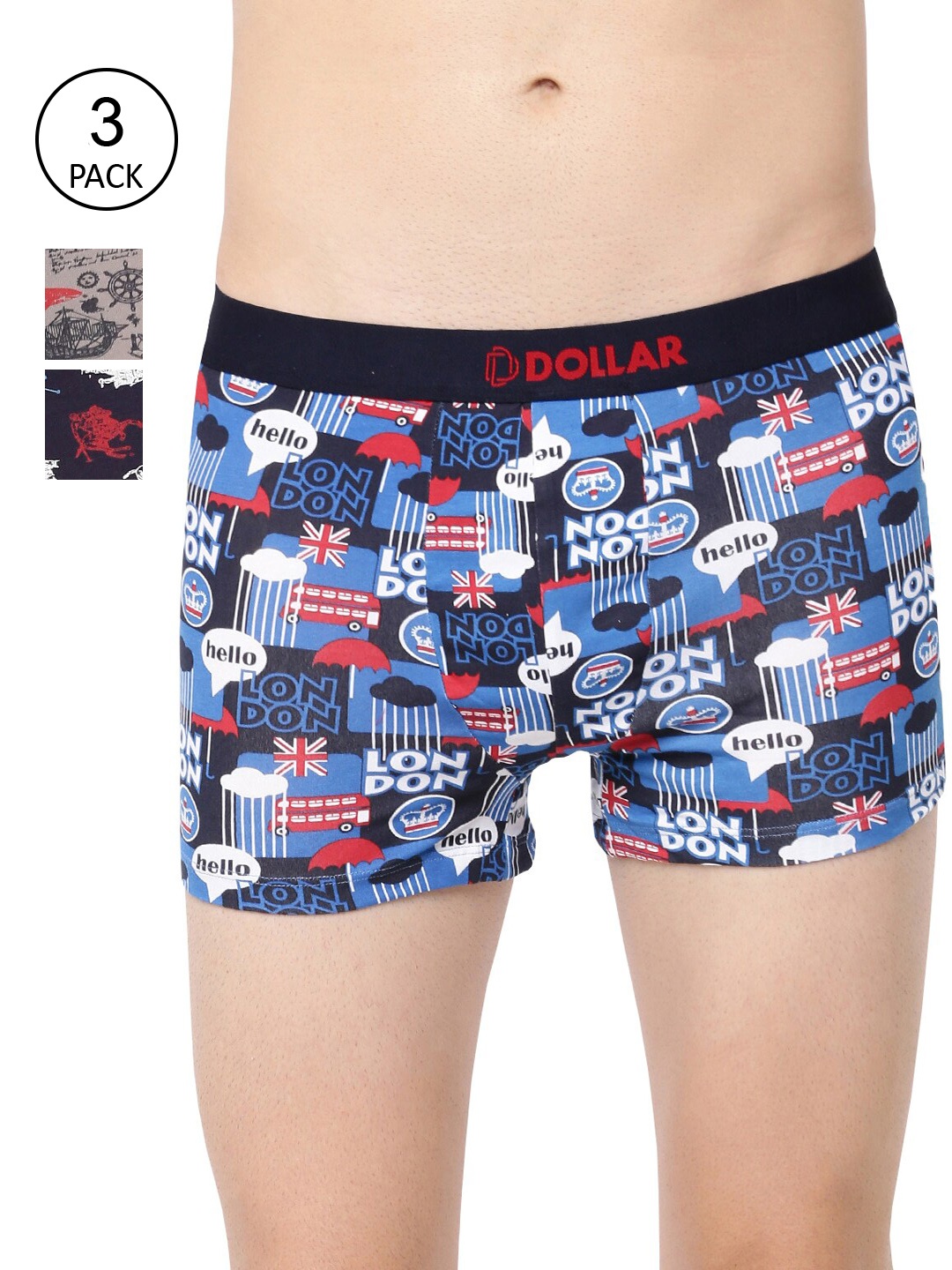 

Dollar Bigboss Men Pack of 3 Assorted Combed Cotton Trendy Print Trunks PO3-CO2