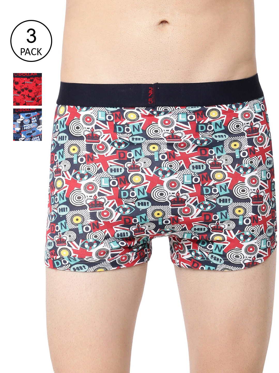 

Dollar Bigboss Men Printed Pack of 3 Combed Cotton Trendy Trunk, Assorted