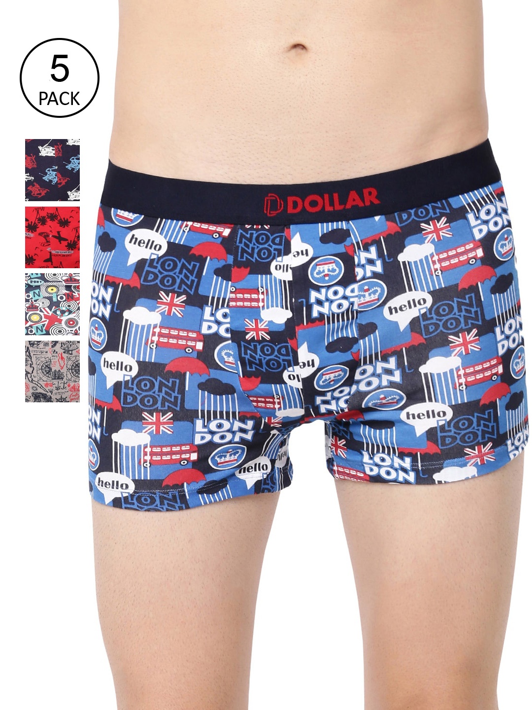 

Dollar Bigboss Men Pack of 5 Printed Combed Cotton Trendy Trunk, Assorted