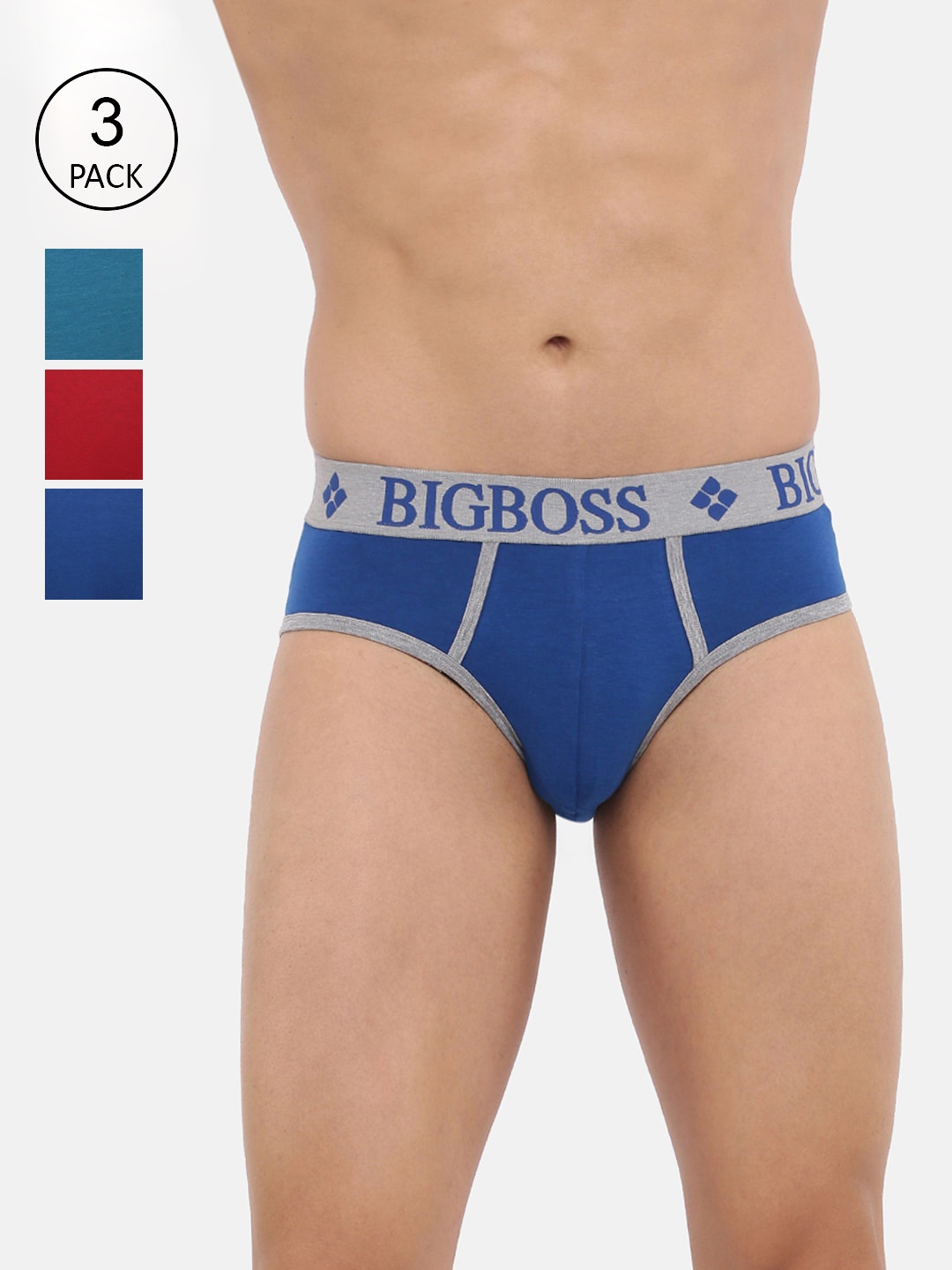 

Dollar Bigboss Men Solid Pack of 3 Shuffle Intellisoft Cotton Modal Brief, Assorted
