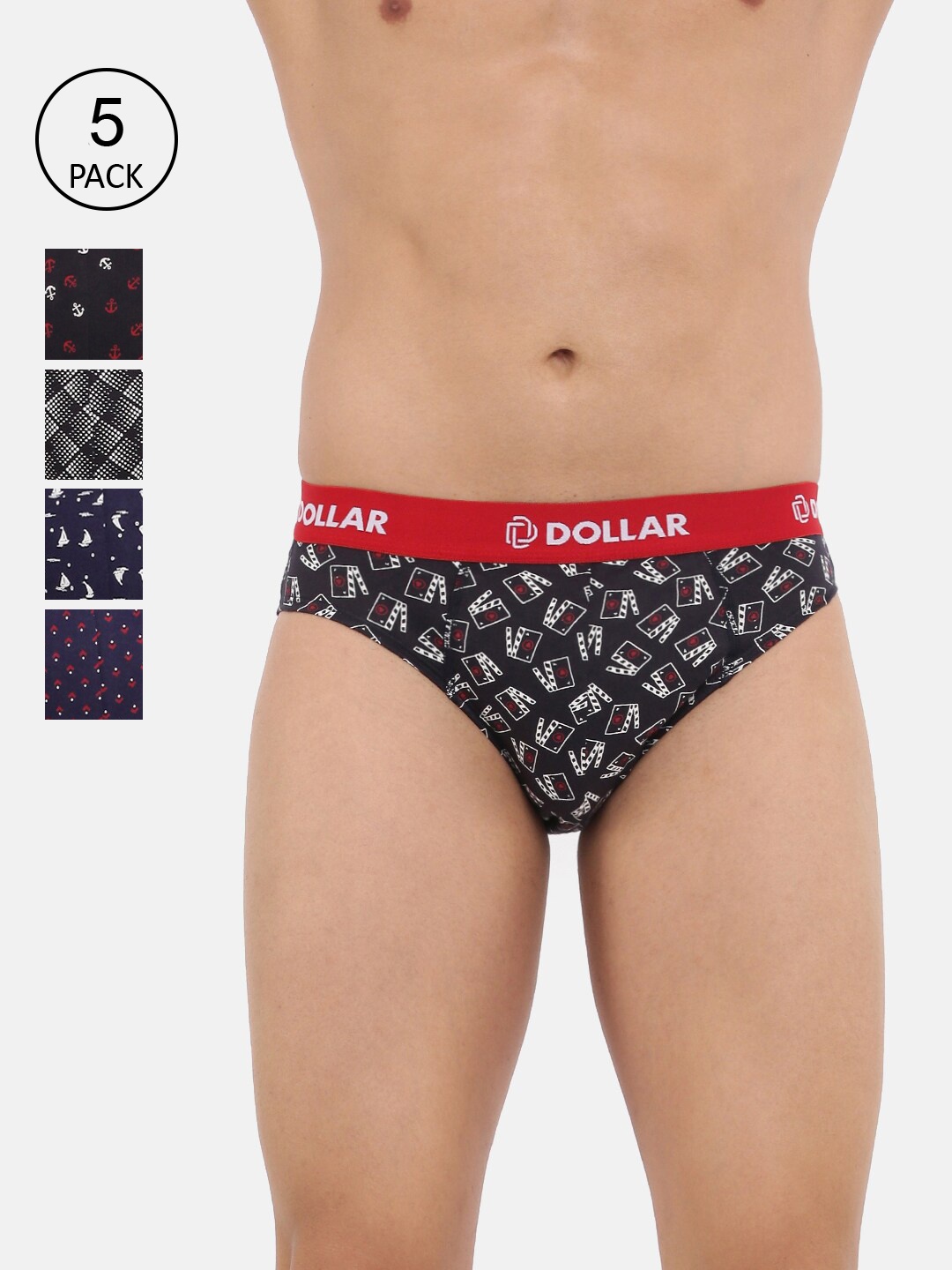 

Dollar Bigboss Men Pack of 5 Printed Combed Cotton Briefs, Assorted
