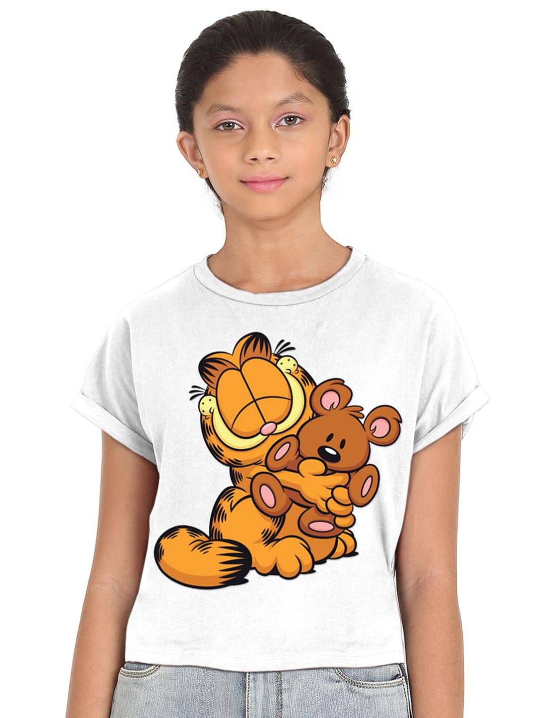 

SUGR Girl Girls White Garfield Printed Extended Sleeves T-shirt
