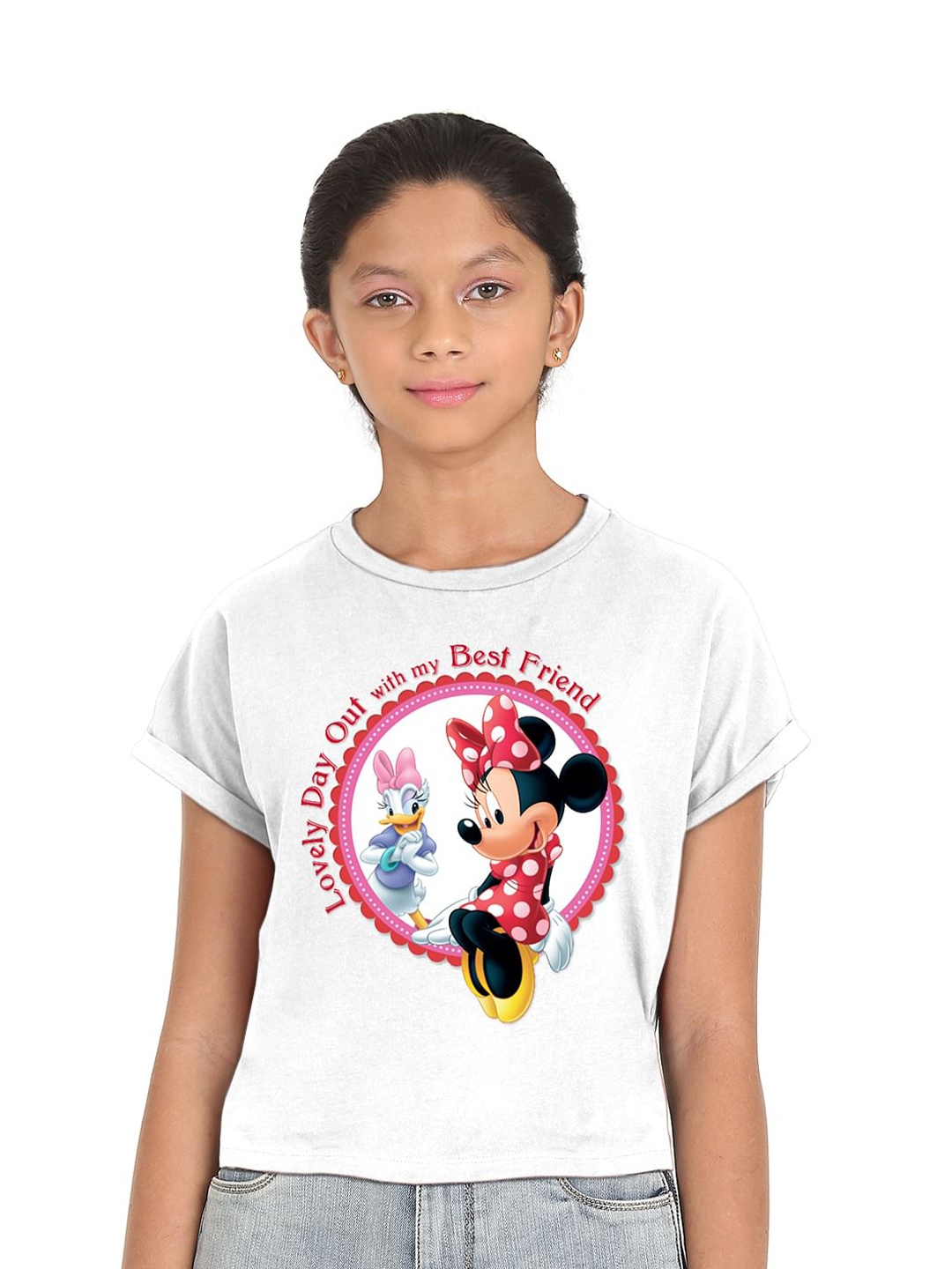 

SUGR Girl Girls White Minnie Mouse Printed Extended Sleeves T-shirt