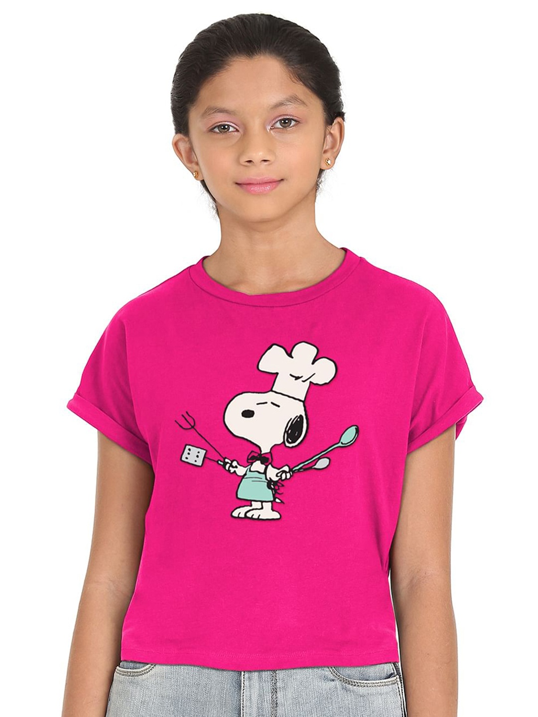 

SUGR Girl Girls Pink Printed Extended Sleeves Applique T-shirt