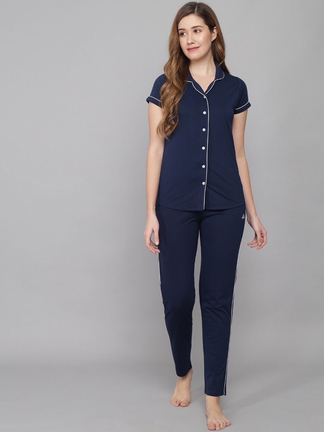 

ANTI CULTURE Women Navy Blue Pure Cotton Night suit